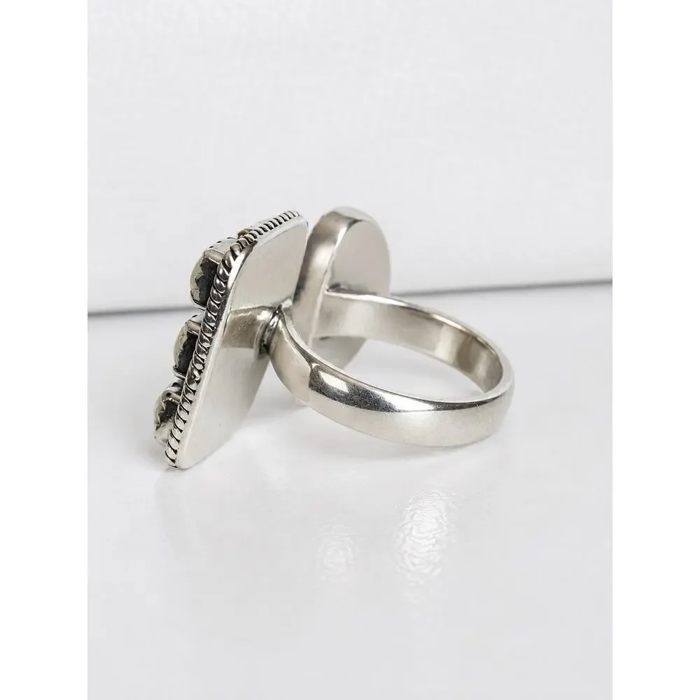 Sterling Silver White Buffalo Turquoise Adjustable Ring Southwestern Size 6-9